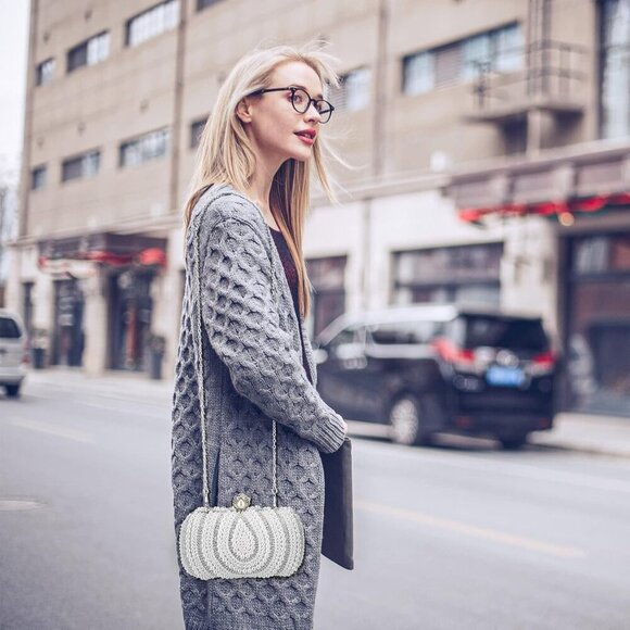 Women's Pearl Beaded Evening Clutches Bags for Wedding Luxury Evening Purse Hand - Picture 7 of 7